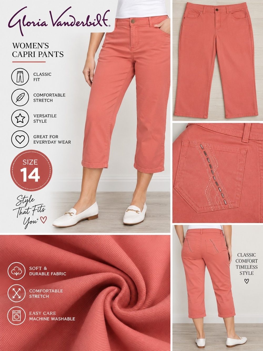Gloria Vanderbilt Women's Size 14 coral capri pants #33